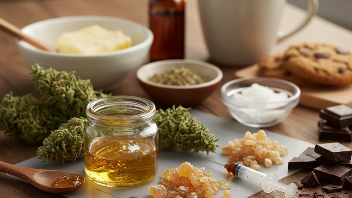 Blog Post: what types of weed concentrates are best for edibles - Professional illustration